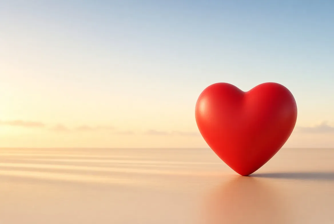 A red heart standing in soft morning light